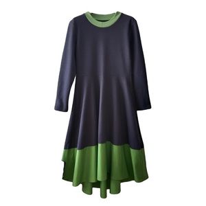 COS Navy Blue and Green Colorblock Tricot Midi Dress